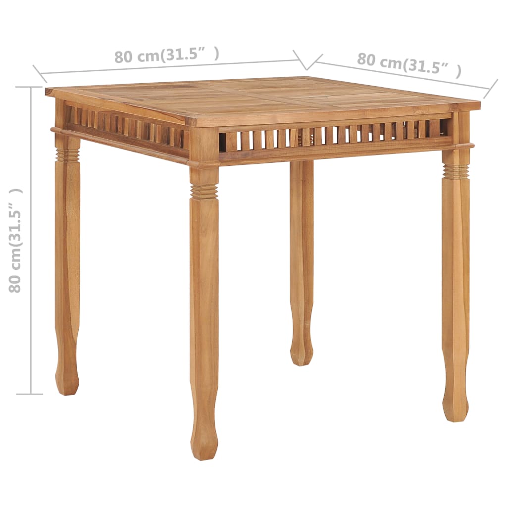 vidaXL Záhradný jedálenský stôl 80x80x80 cm tíkový masív