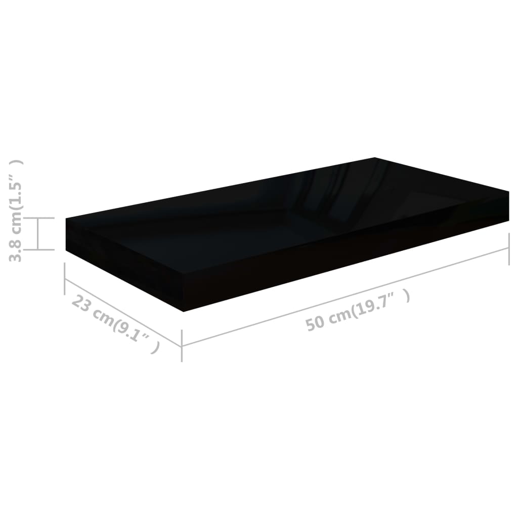vidaXL Plávajúce nástenné police 2 ks, lesklé čierne 50x23x3,8 cm, MDF