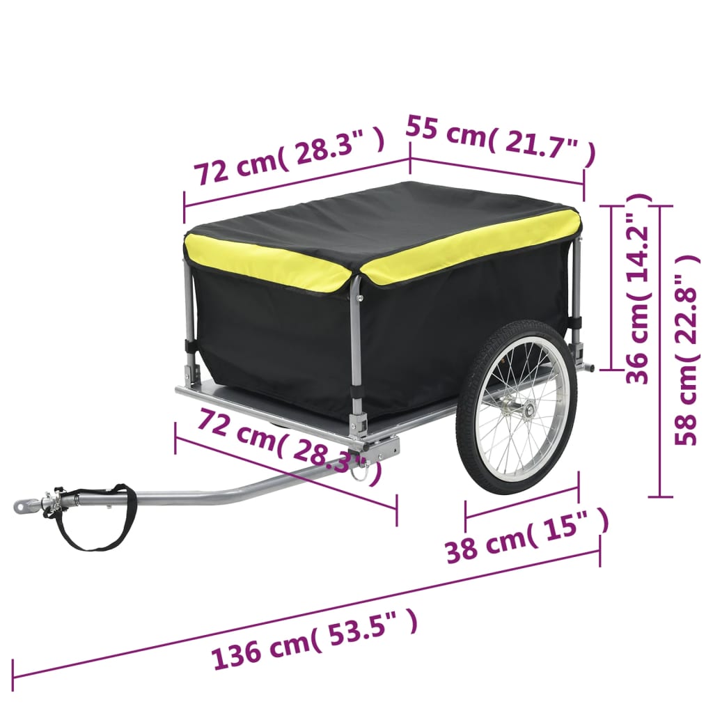 vidaXL Nákladný vozík za bicykel čierno-žltý 65 kg