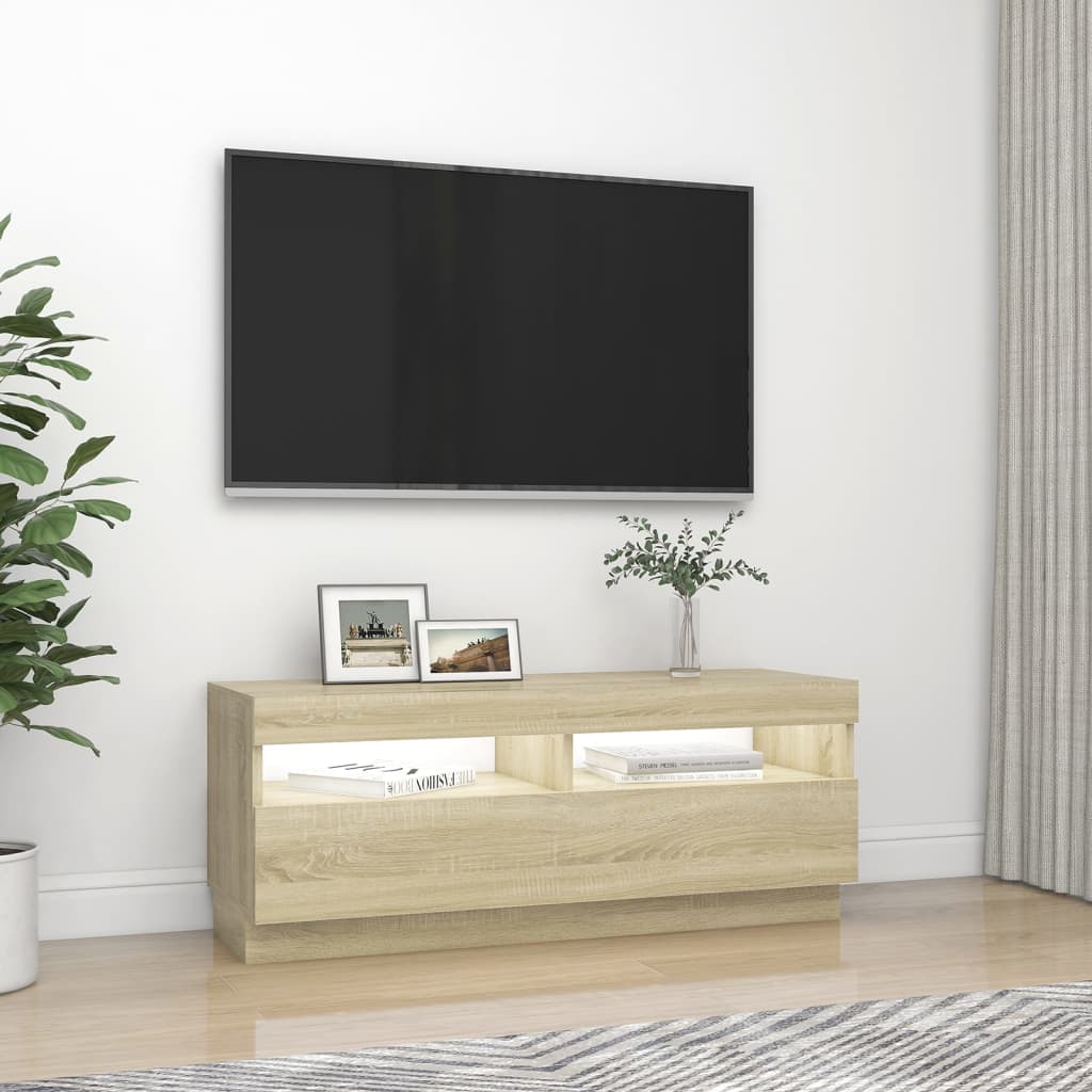 vidaXL TV skrinka s LED svetlami dub sonoma 100x35x40 cm