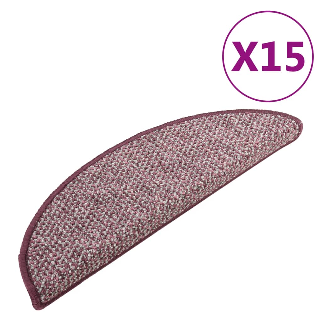 vidaXL Kobercové nášľapy na schody 15 ks fialové 65x21x4 cm