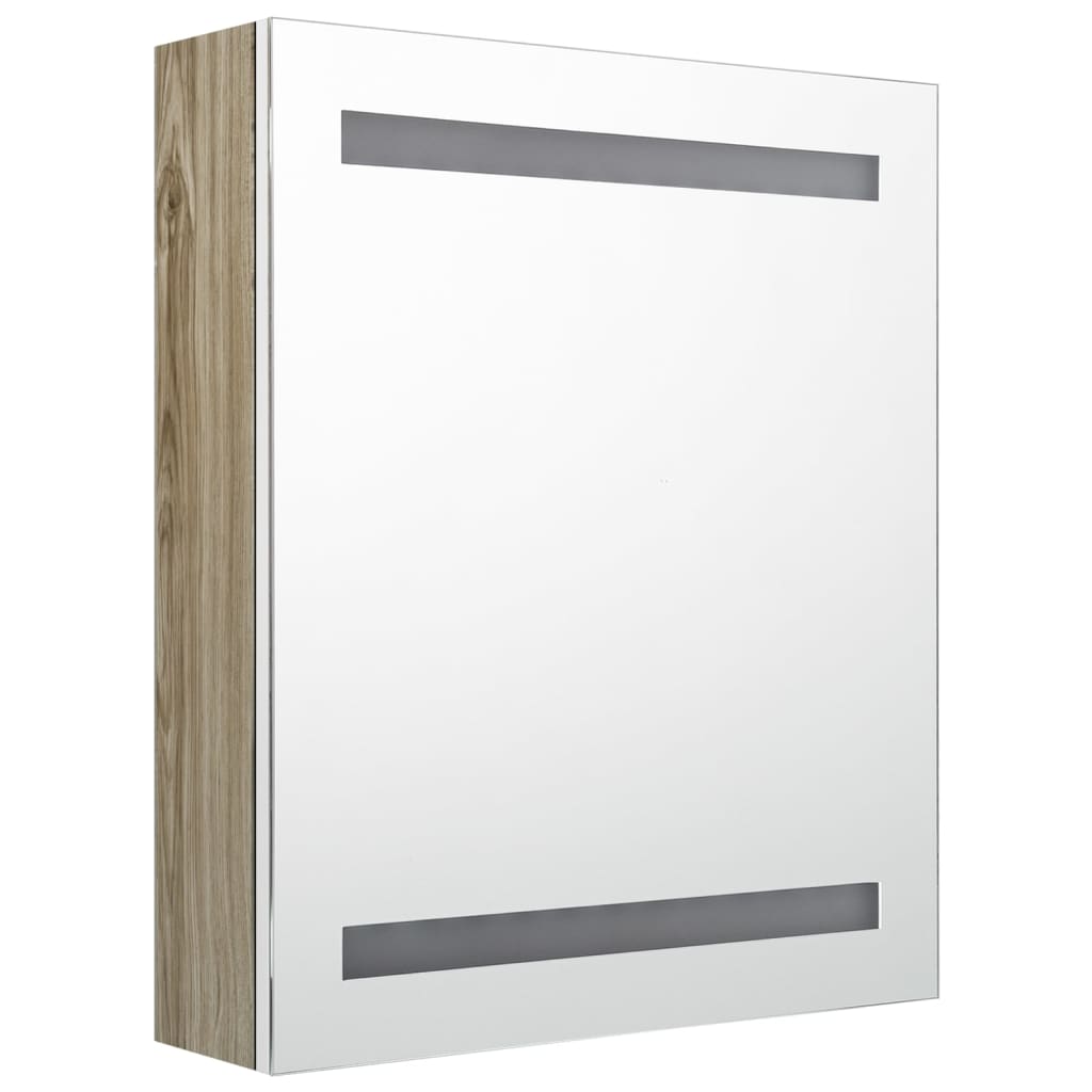 vidaXL LED kúpeľňová zrkadlová skrinka biela a dubová 50x14x60 cm