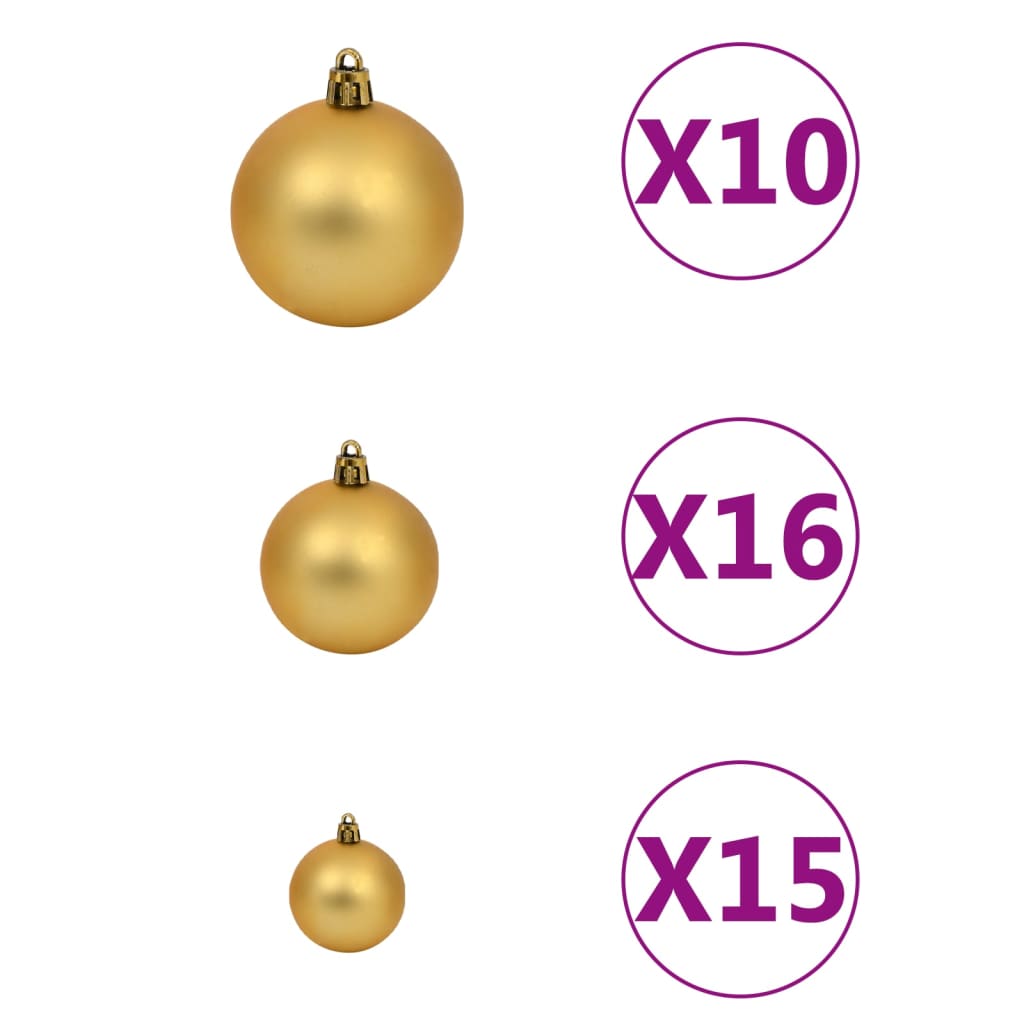 vidaXL Osvetlený umelý vianočný stromček s guľami, zlatý 240 cm, PET