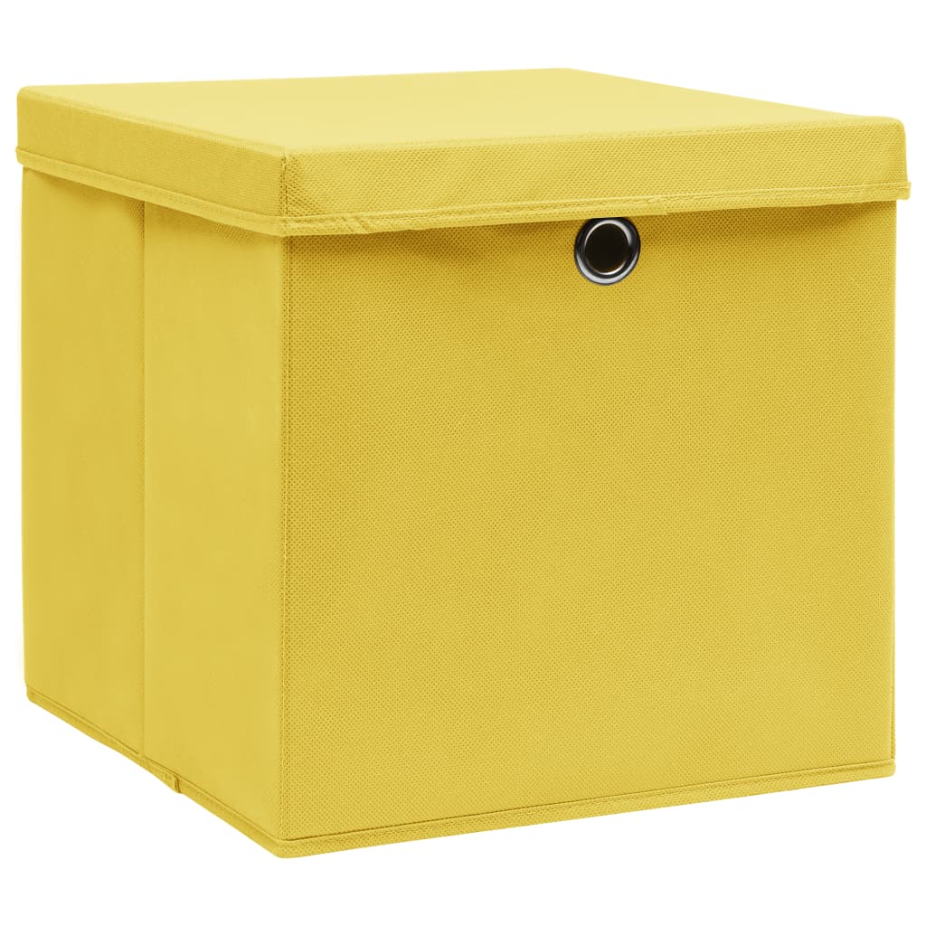 vidaXL Úložné boxy s vekom 10 ks, 28x28x28 cm, žlté