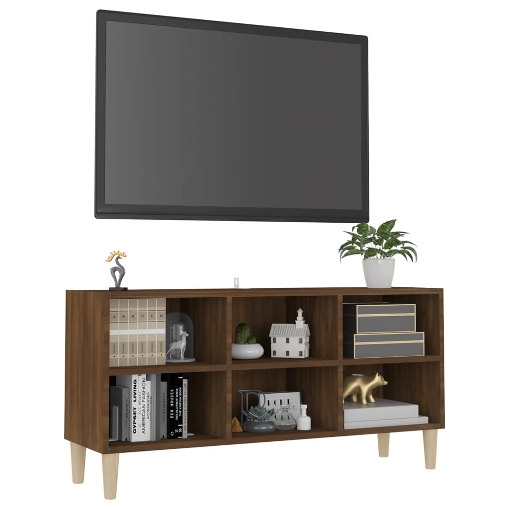 vidaXL TV stolík s drevenými nohami hnedý dub 103,5x30x50 cm