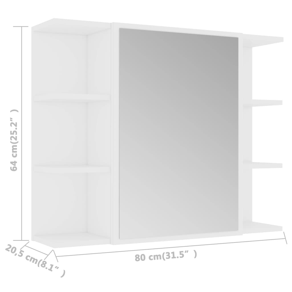 vidaXL Skrinka so zrkadlom, biela 80x20,5x64 cm, drevotrieska