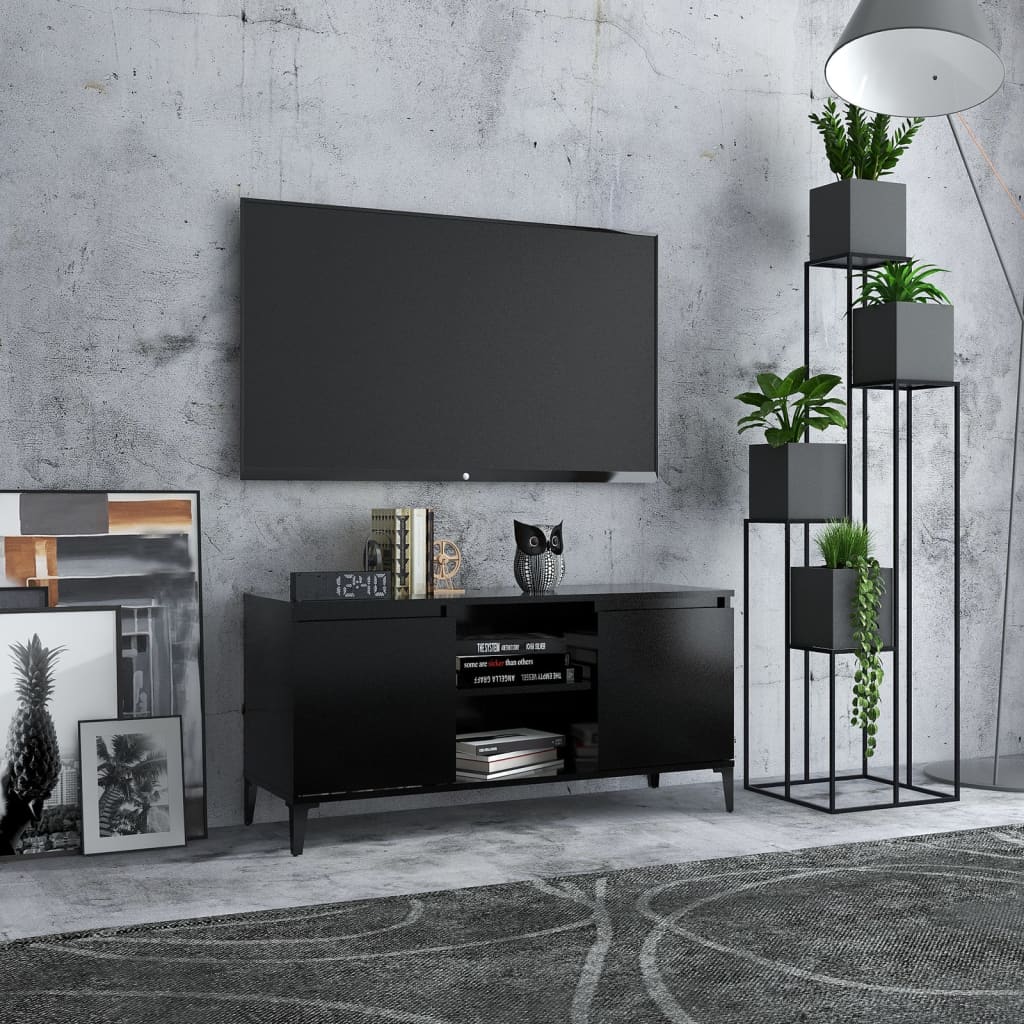 vidaXL TV stolík kovové nohy lesklý čierny 103,5x35x50 cm
