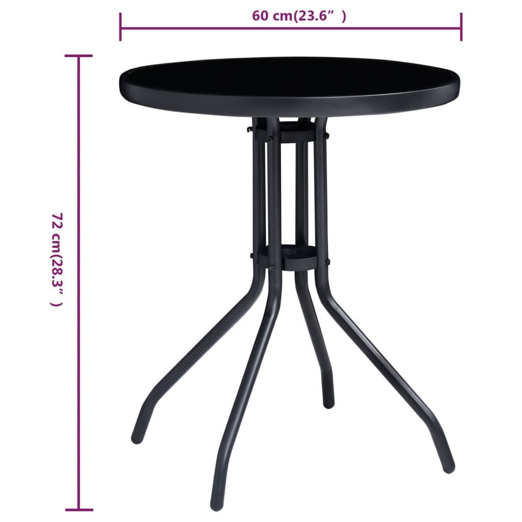 vidaXL Záhradný stôl, čierny 60 cm, oceľ a sklo