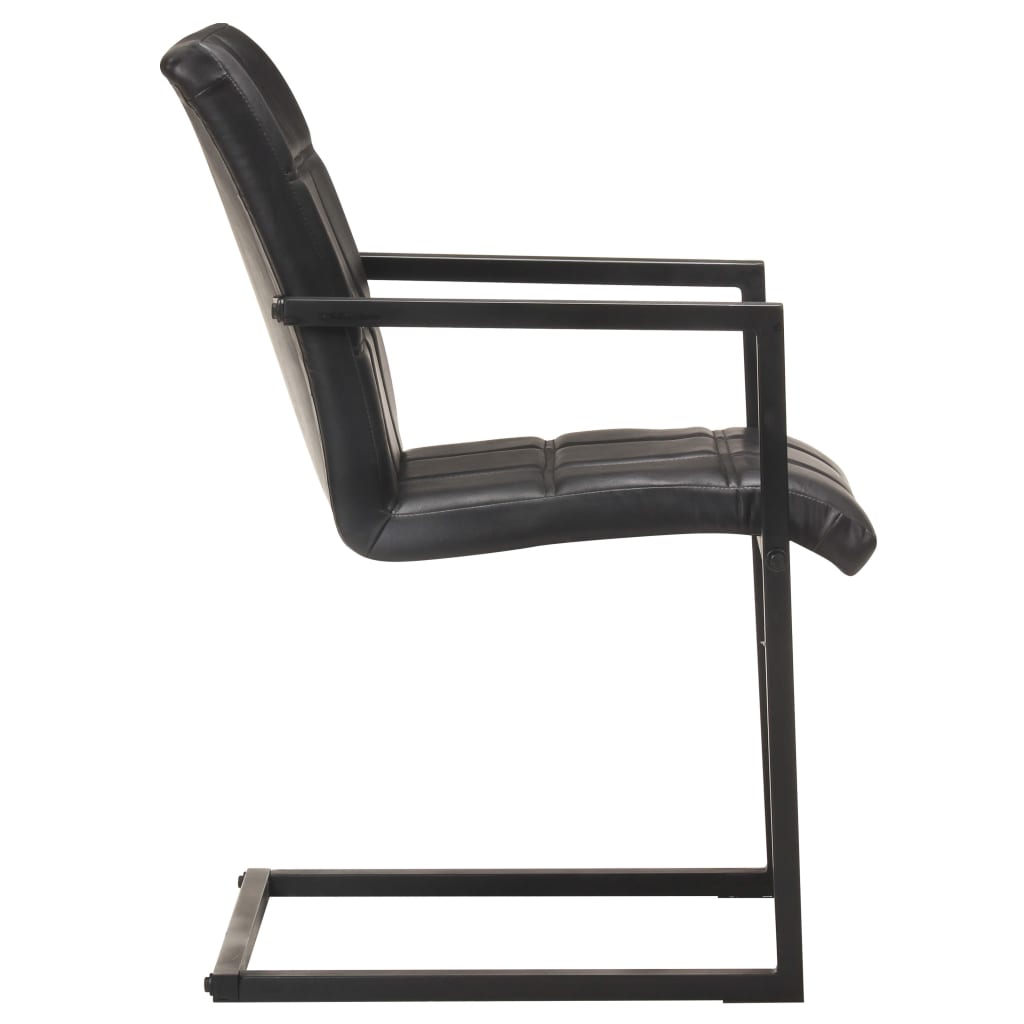 vidaXL Jedálenské stoličky perová kostra 6 ks čierne pravá koža