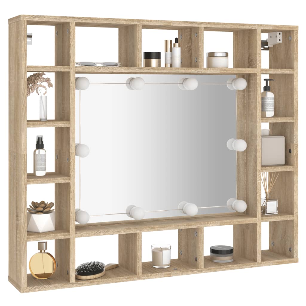 vidaXL Kúpeľňová zrkadlová skrinka s LED dub sonoma 91x15x76,5 cm
