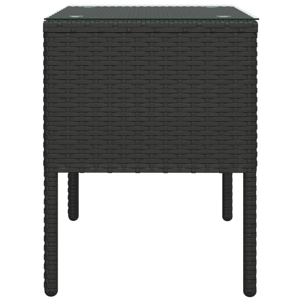 vidaXL Bočný stolík čierny 53x37x48 cm polyratan a tvrdené sklo