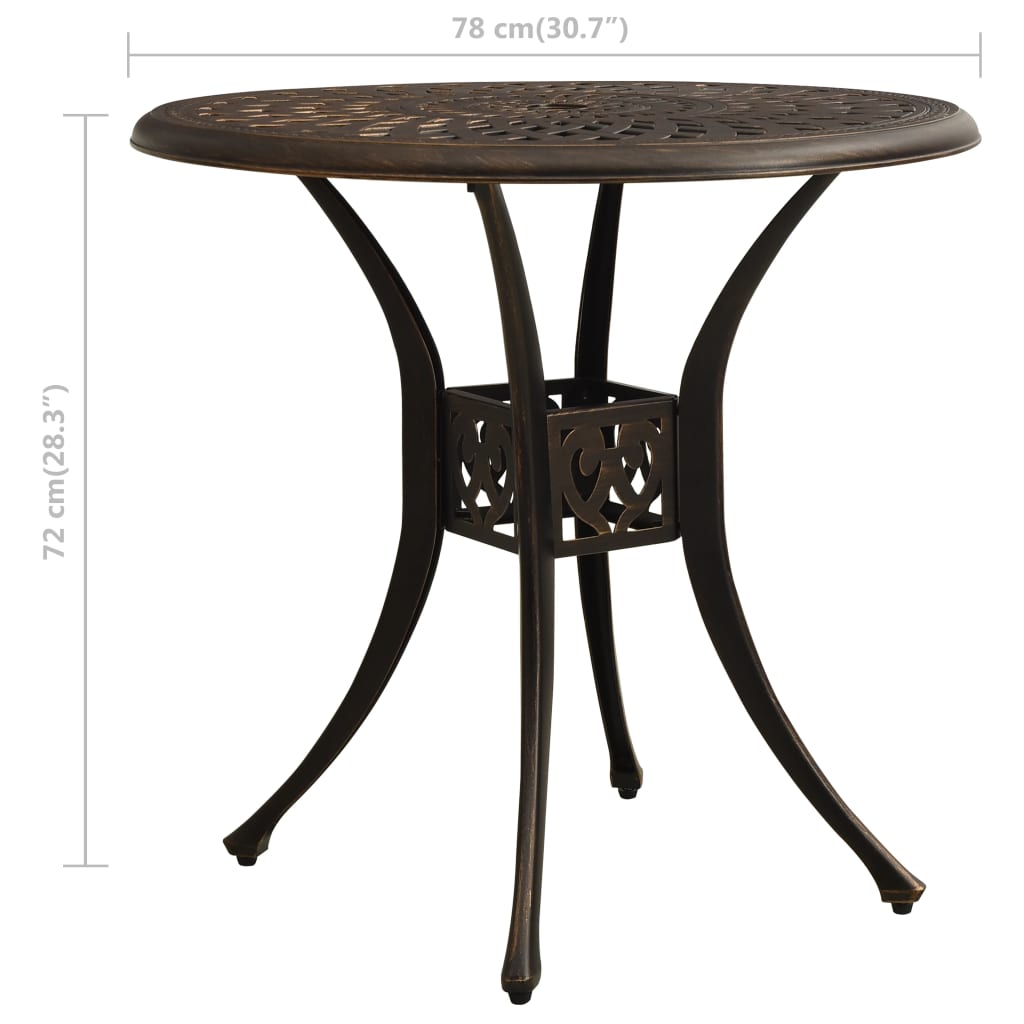 vidaXL Záhradný stôl bronzový 78x78x72 cm liaty hliník