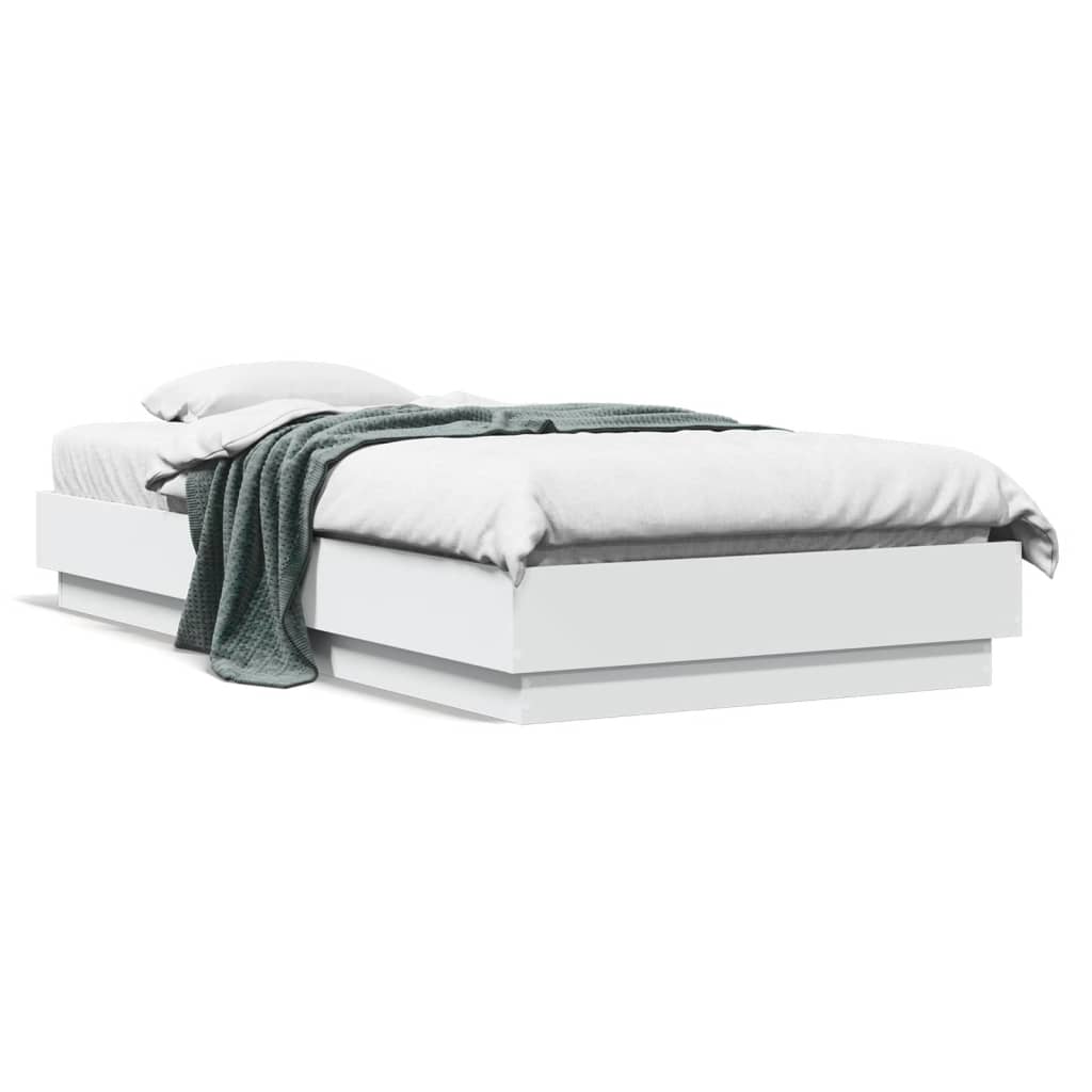 vidaXL Rám postele s LED svetlami biely 90x190 cm