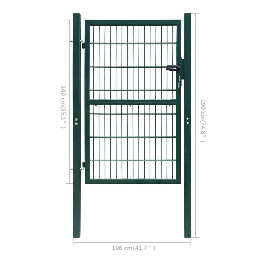 vidaXL Plotová brána 2D (jednokrídlová), zelená 106x190 cm