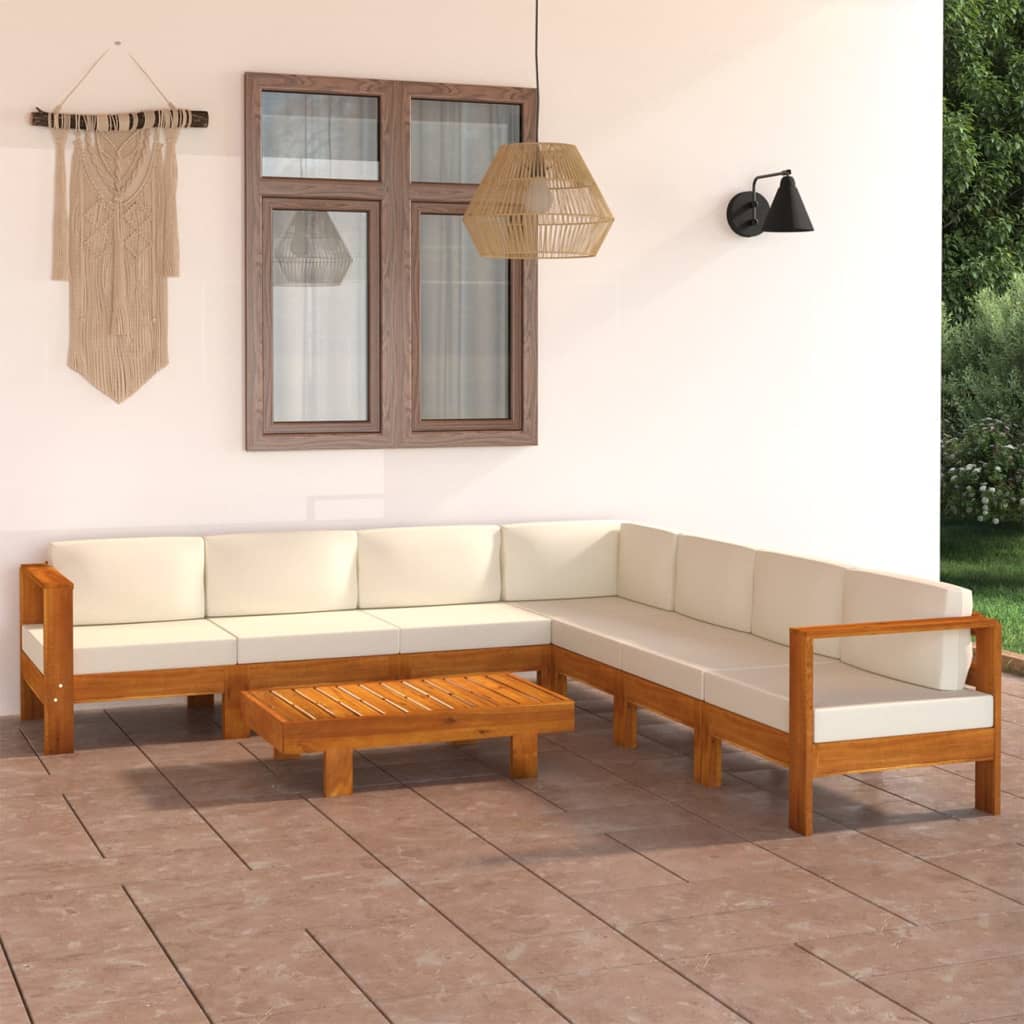 vidaXL 8-dielna záhradná sedacia súprava s krémovobielymi podložkami akáciové drevo