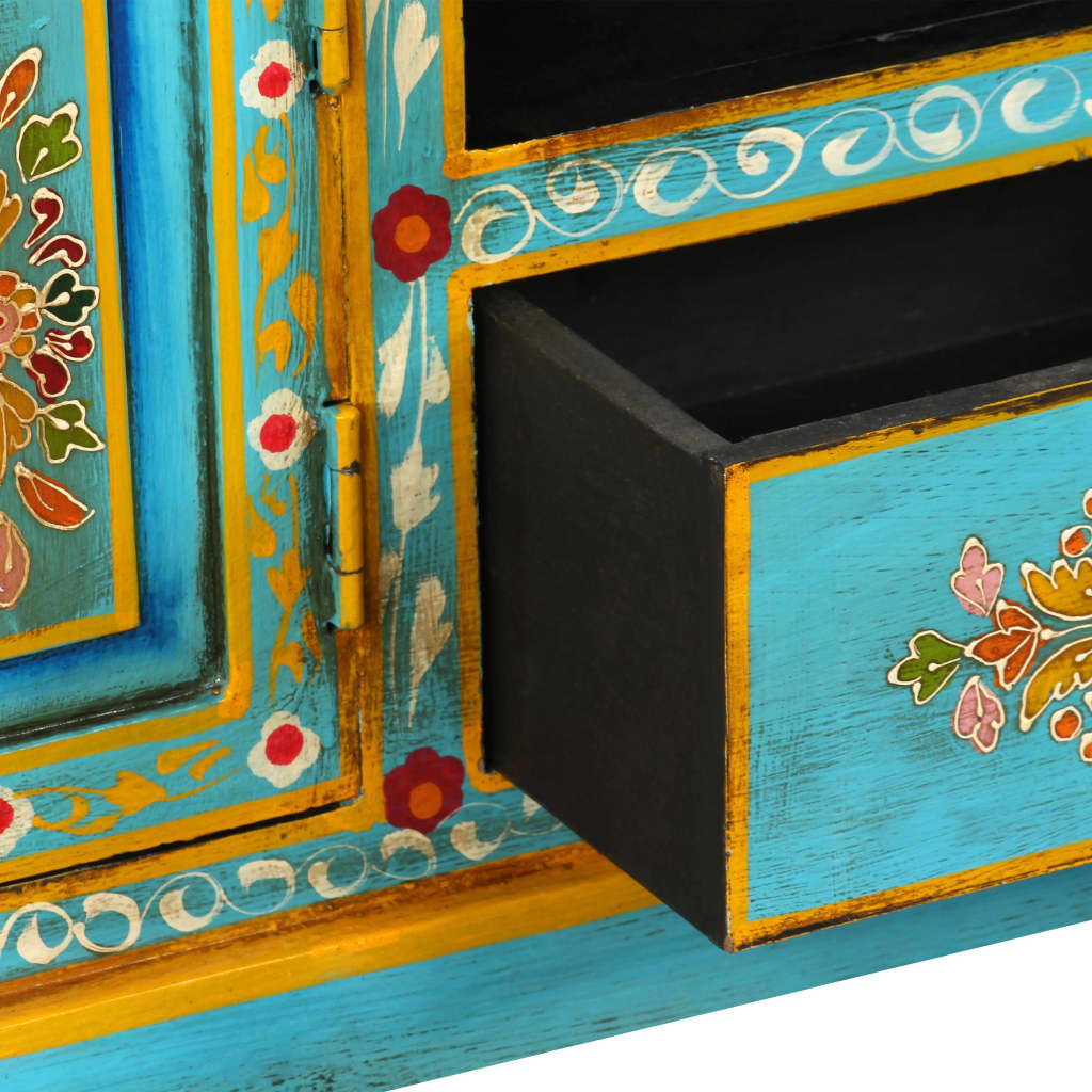 vidaXL Modrý TV stolík z mangového dreva, ručne maľovaný