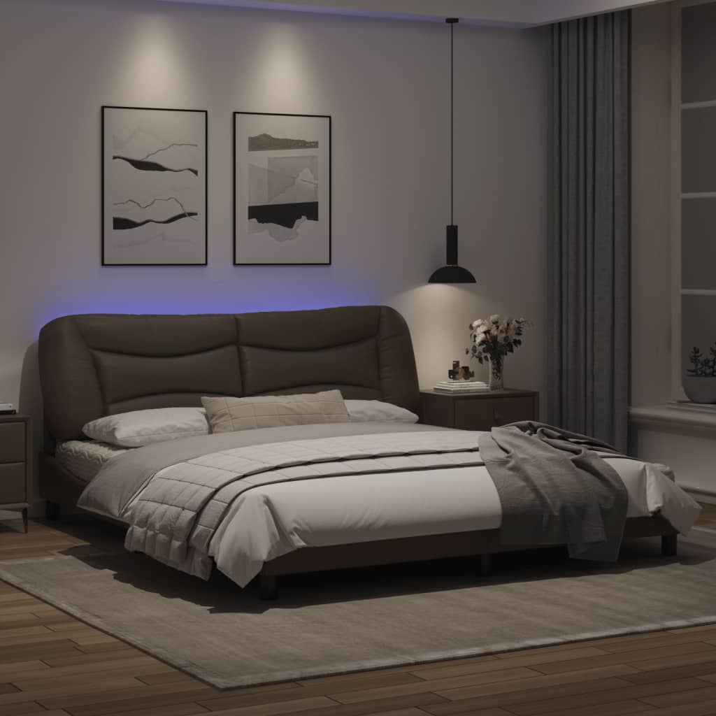 vidaXL Rám postele s LED svetlami hnedý 180x200 cm umelá koža