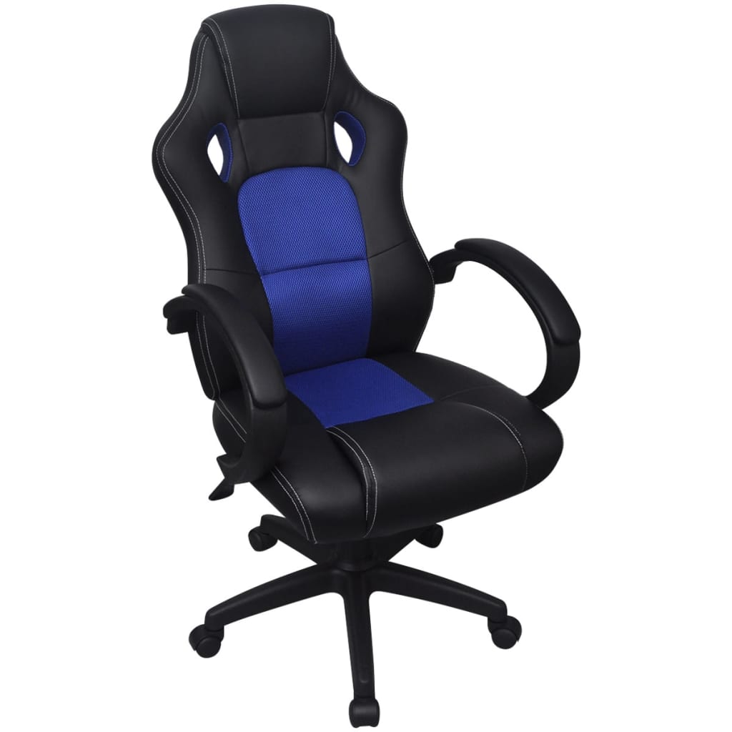 Modré kancelárske kreslo z umelej kože v podobe pretekárskeho sedadla vidaXL