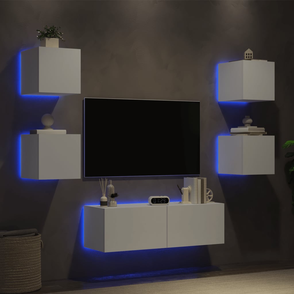 vidaXL 4-dielne TV nástenné skrinky s LED svetlami biele