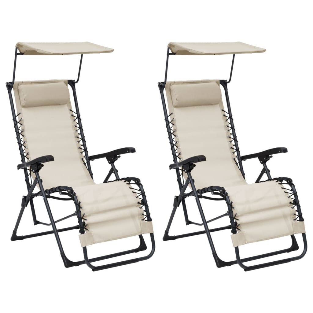 vidaXL Skladacie terasové stoličky 2 ks textilénové krémové
