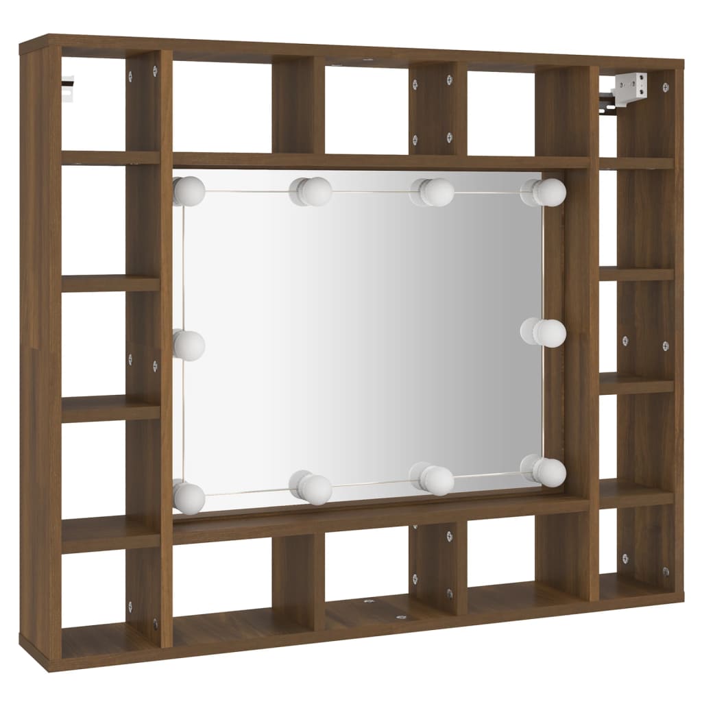 vidaXL Zrkadlová skrinka s LED hnedý dub 91x15x76,5 cm