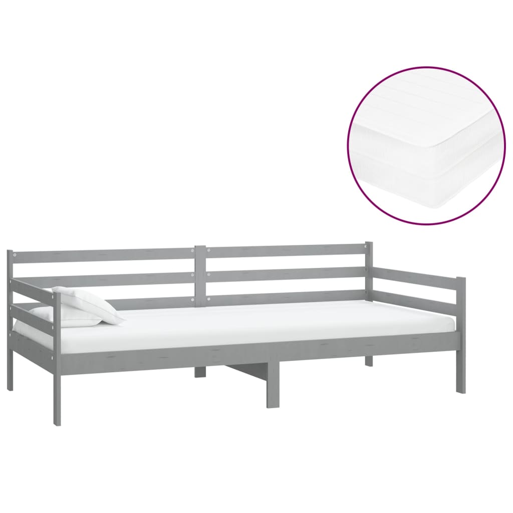vidaXL Denná posteľ s matracom 90x200 cm sivá borovicový masív