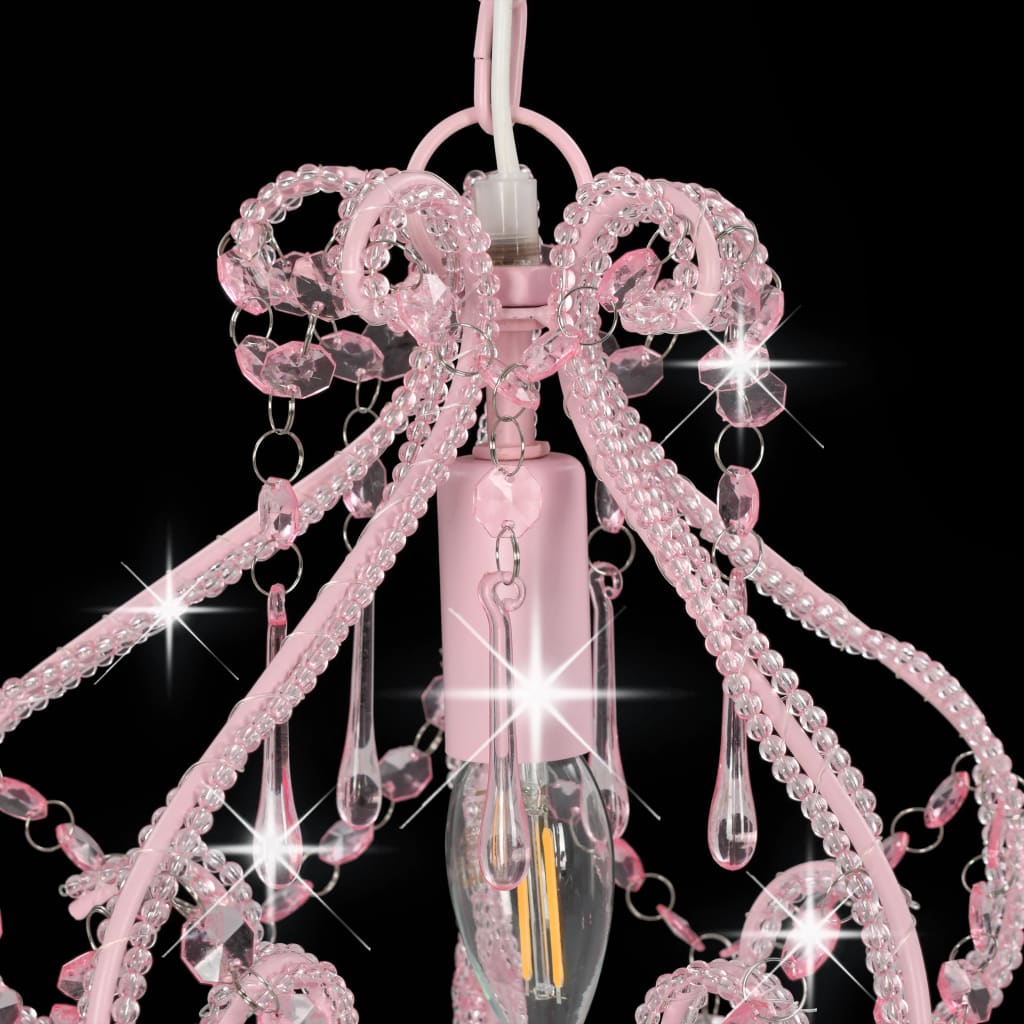 vidaXL Stropná lampa s krištálikmi, ružová, okrúhla E14