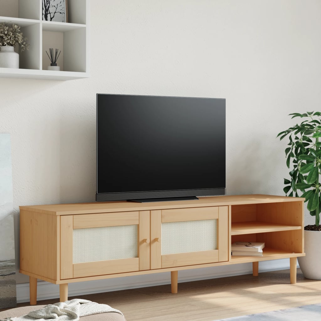 vidaXL TV skrinka SENJA ratanový vzhľad hnedá 158x40x49 cm borovica