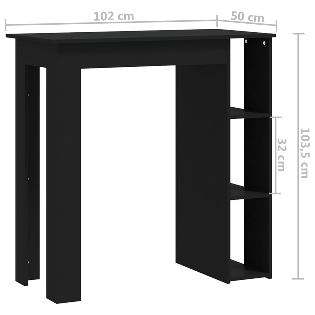 vidaXL Barový stôl s poličkou čierny 102x50x103,5 cm drevotrieska