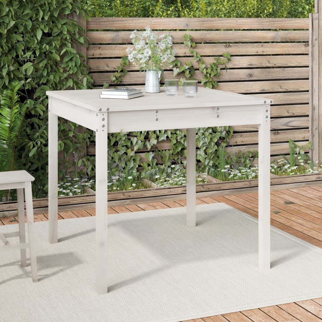 vidaXL Záhradný stolík biely 82,5x82,5x76 cm borovicový masív