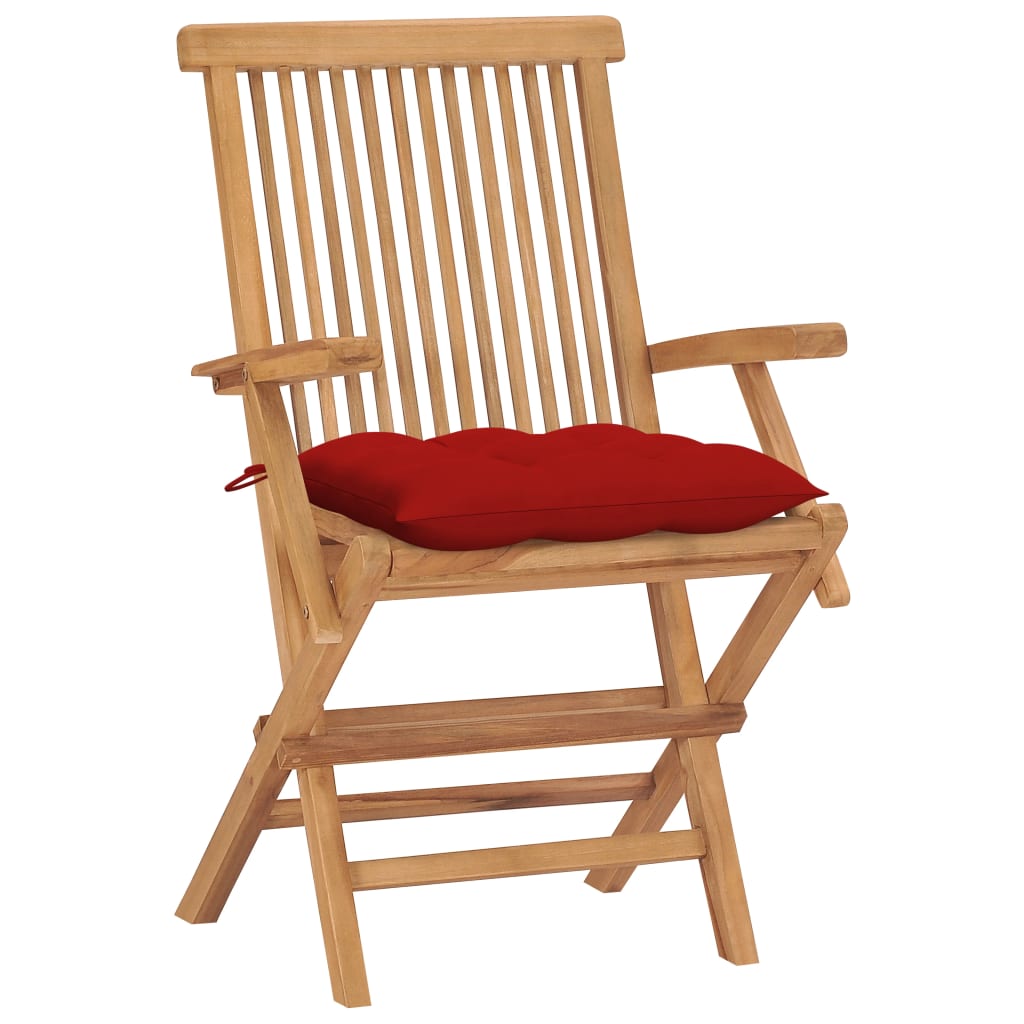 vidaXL Záhradné stoličky s červenými podložkami 4 ks tíkový masív