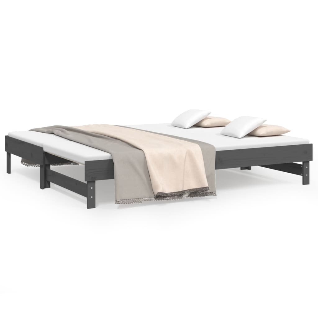 vidaXL Rozkladacia denná posteľ sivá 2x(100x200) cm borovicový masív