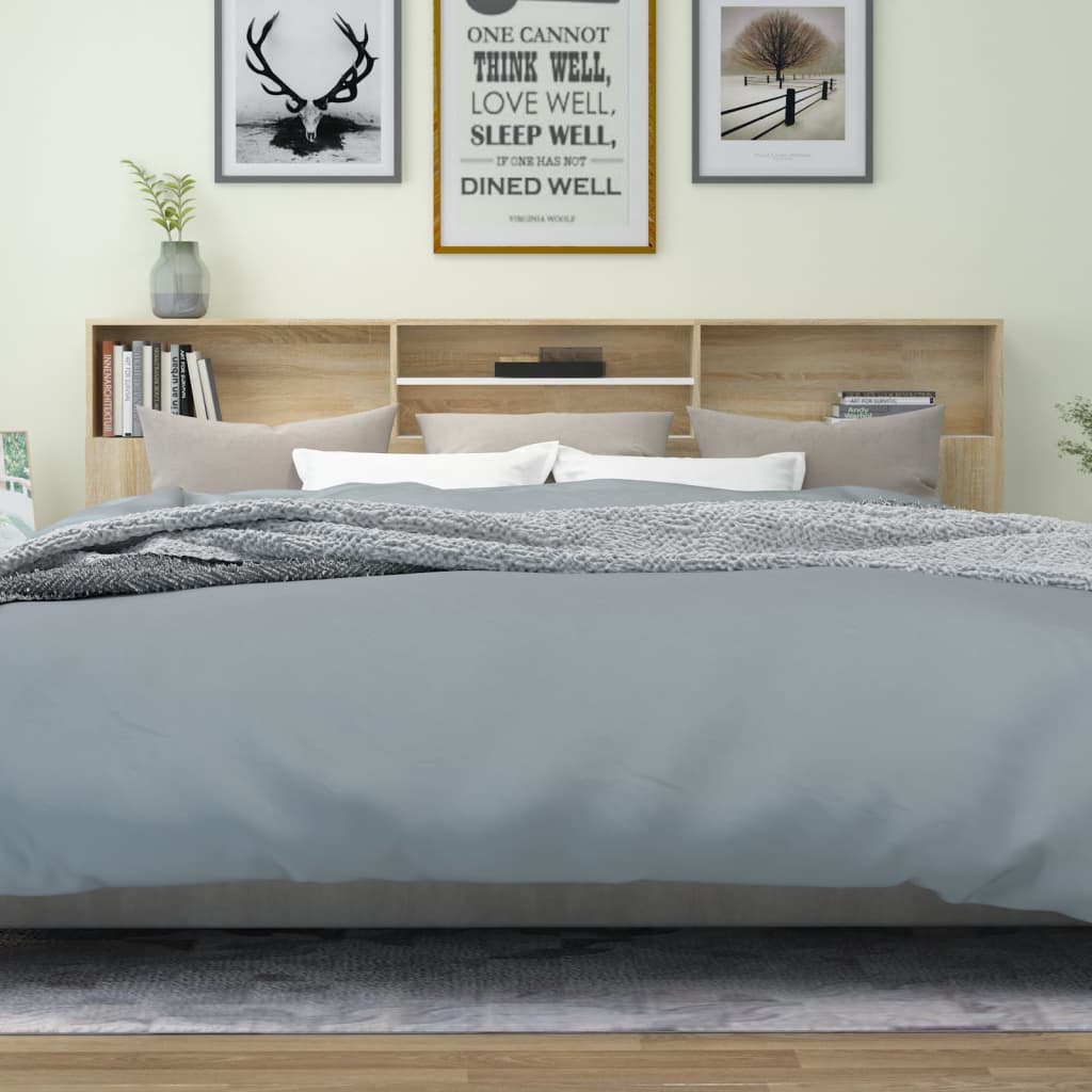 vidaXL Čelo postele so skrinkou biele a dub sonoma 220x19x103,5 cm