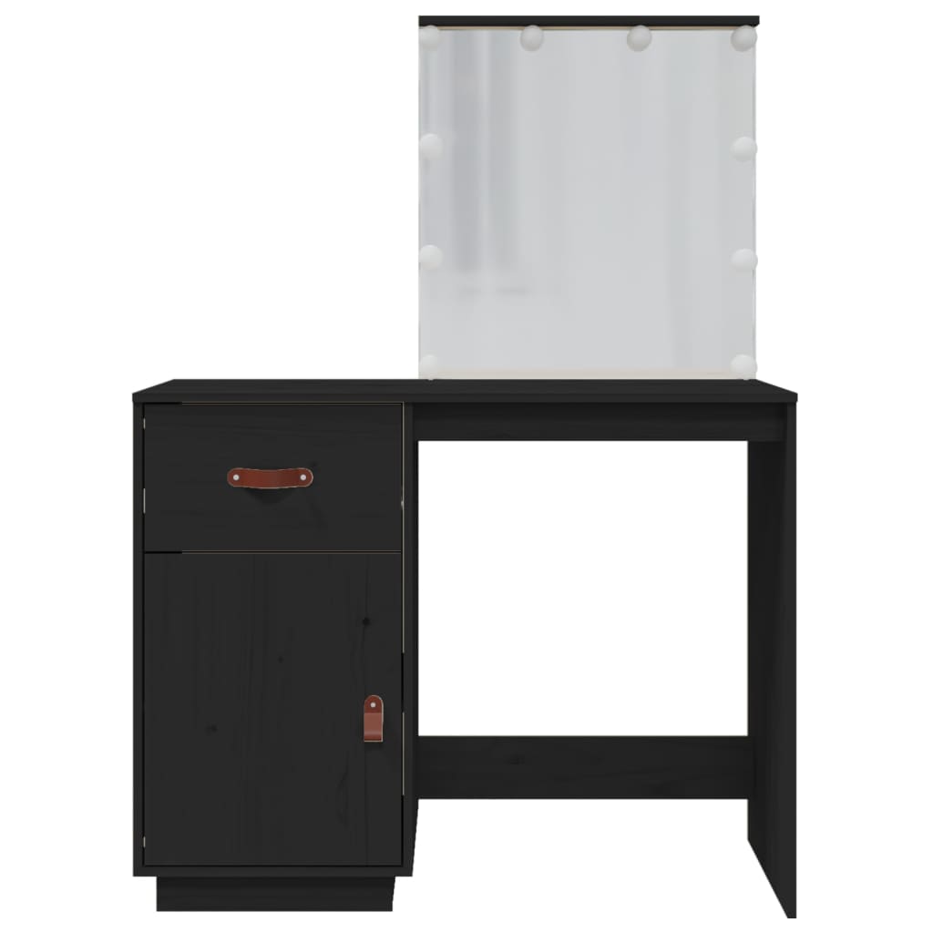 vidaXL Toaletný stolík s LED čierny 95x50x133,5 cm borovicový masív