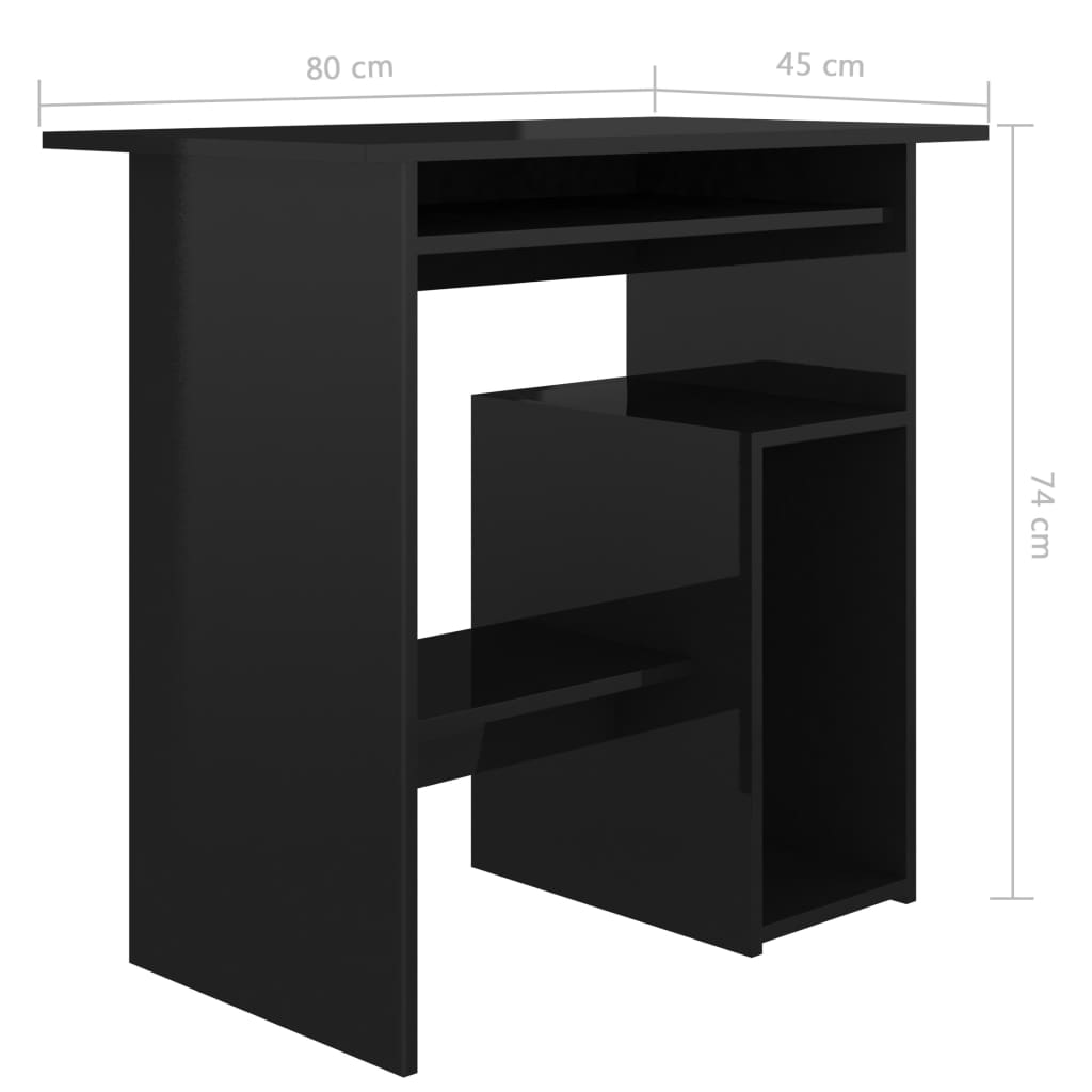 vidaXL Písací stôl, lesklý čierny 80x45x74 cm, drevotrieska