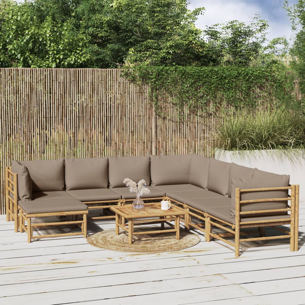 vidaXL 9-dielna záhradná sedacia súprava sivohnedé vankúše bambus