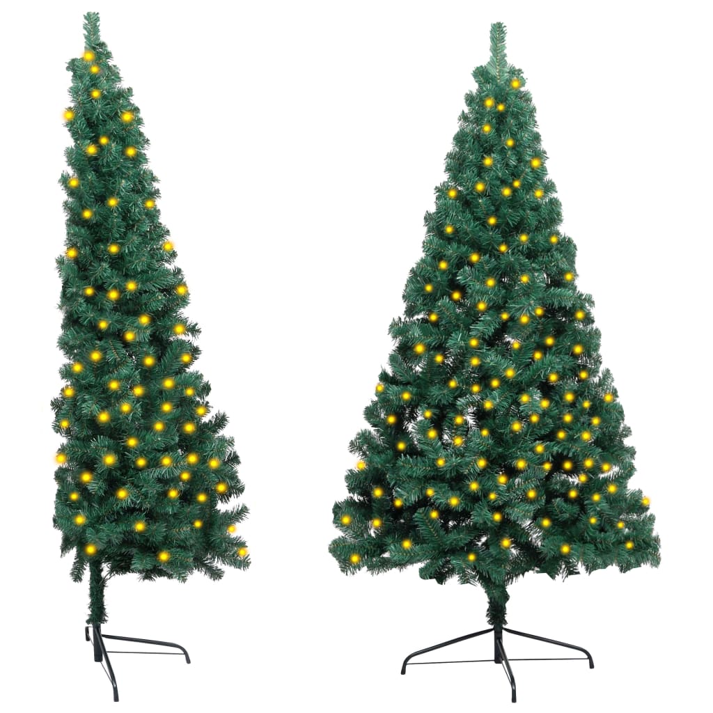 vidaXL Osvetlený umelý polovičný vianočný stromček+stojan 180 cm, PVC