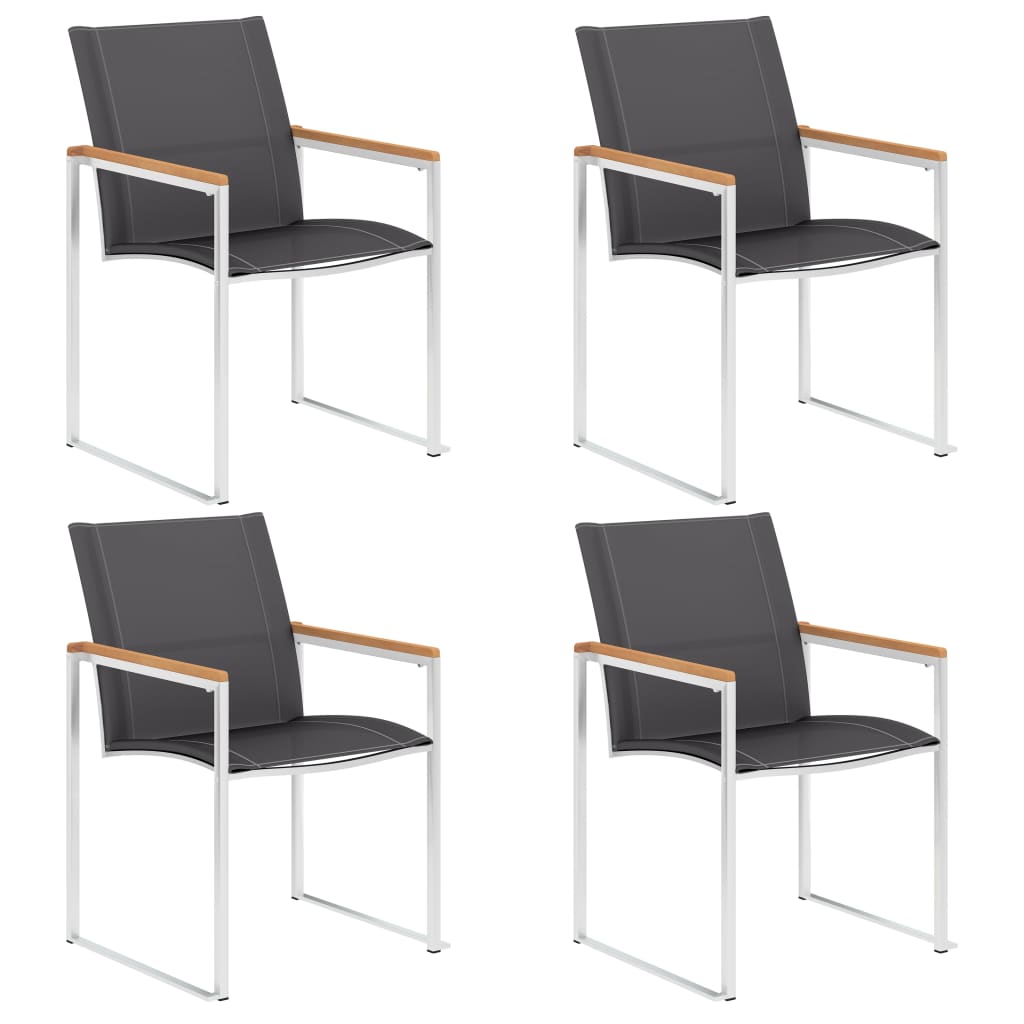 vidaXL Záhradné stoličky 4 ks, textilén a nehrdzavejúca oceľ, sivé
