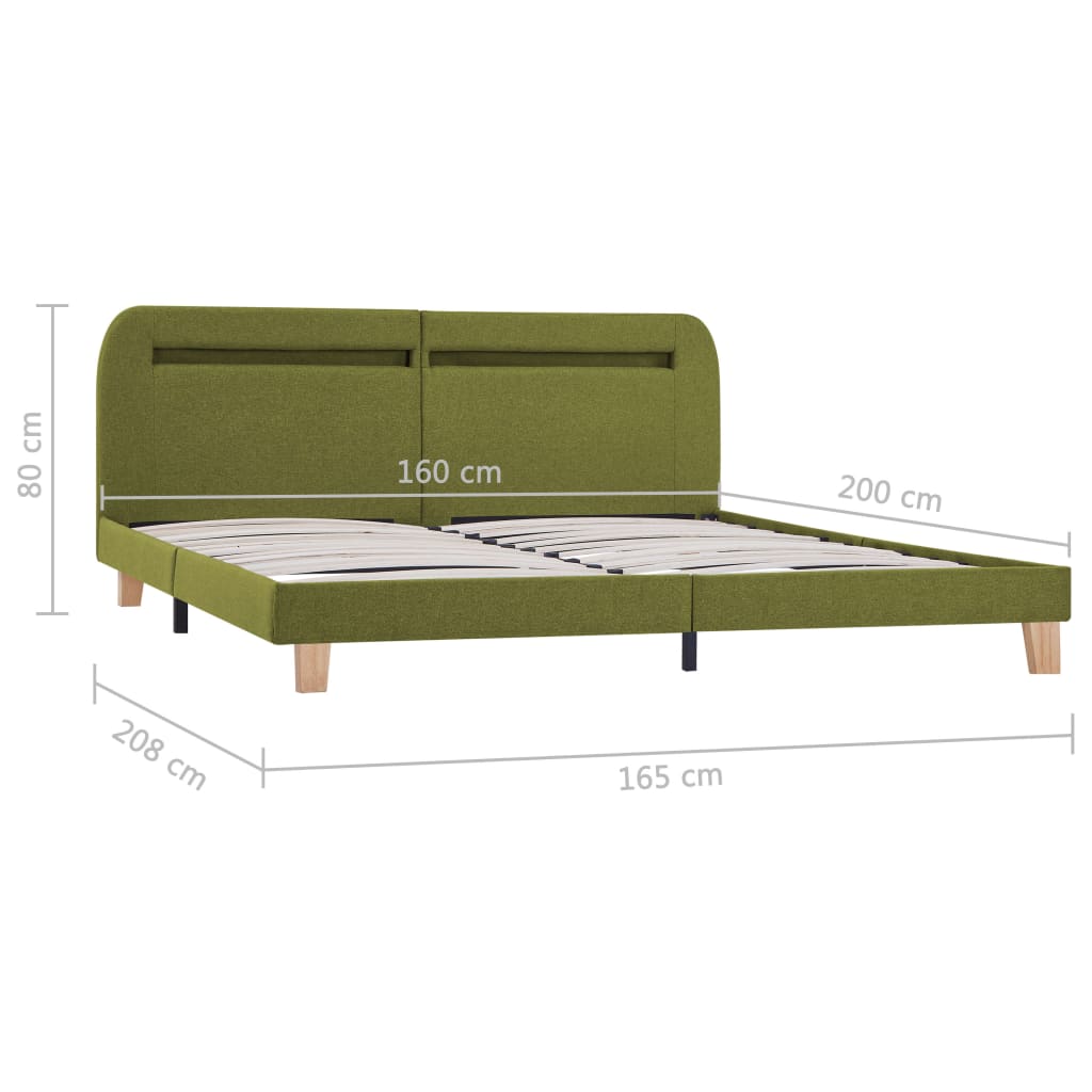 vidaXL Rám postele s LED svetlom zelený látkový 160x200 cm