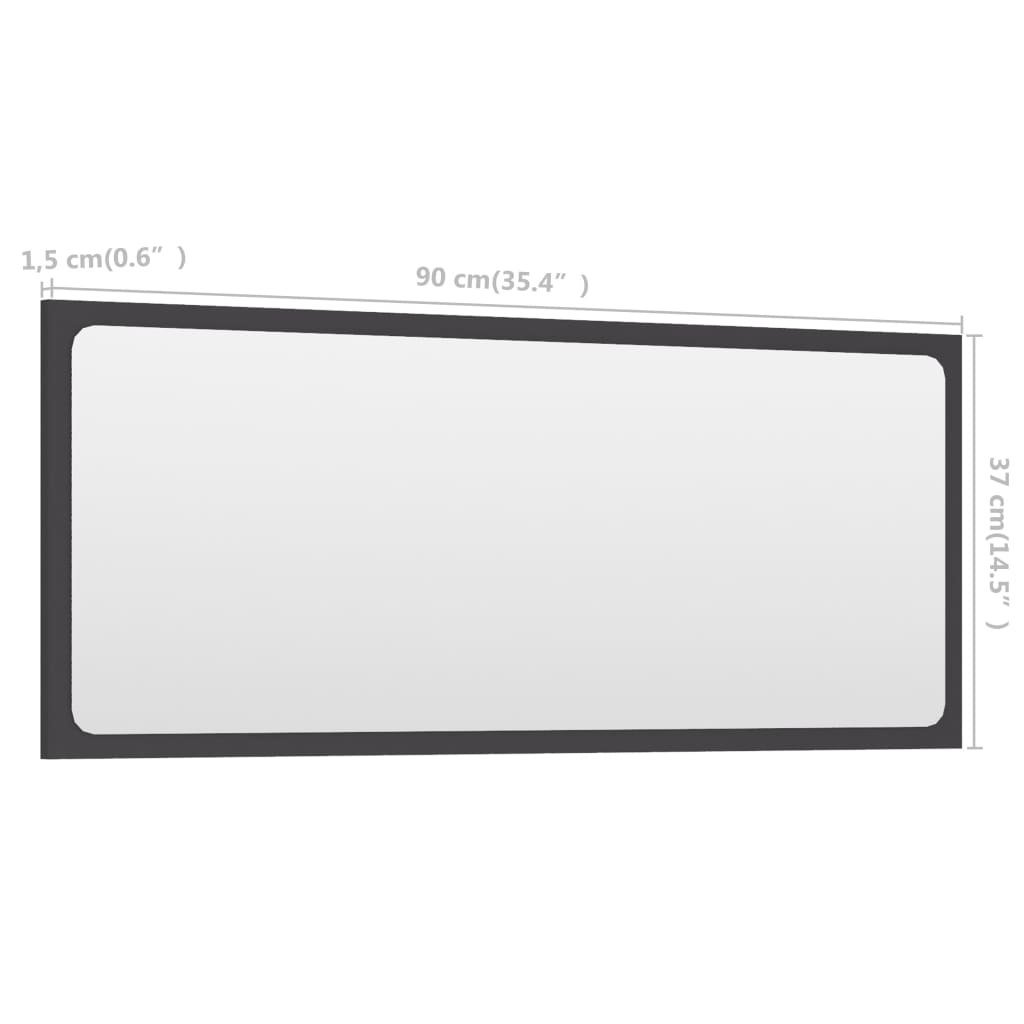 vidaXL Kúpeľňové zrkadlo, sivé 90x1,5x37 cm, kompozitné drevo