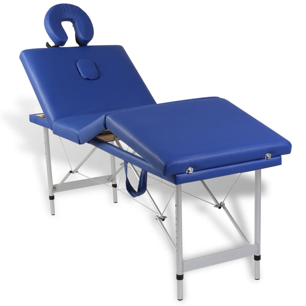 Modrý skladací masážny stôl so 4 zónami a hliníkovým rámom