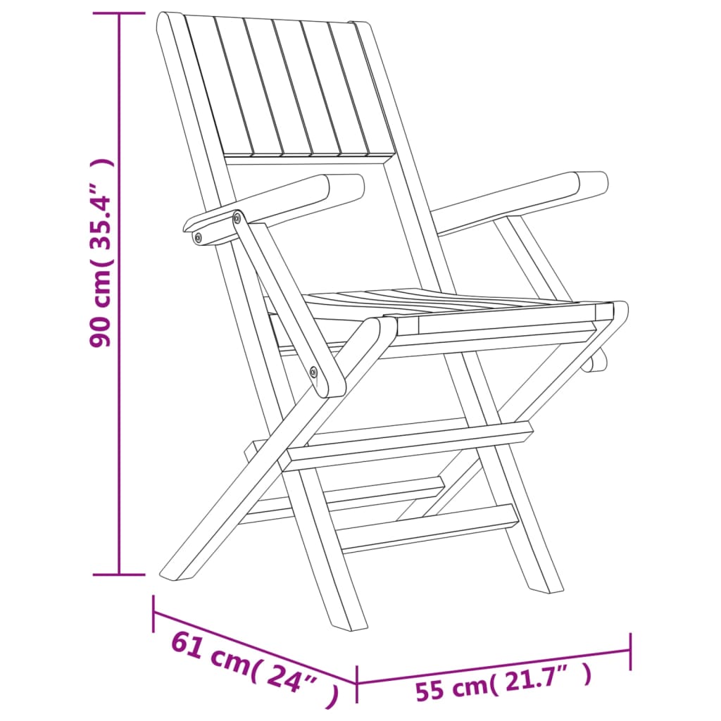 vidaXL Skladacie záhradné stoličky 2 ks 55x61x90 cm tíkový masív
