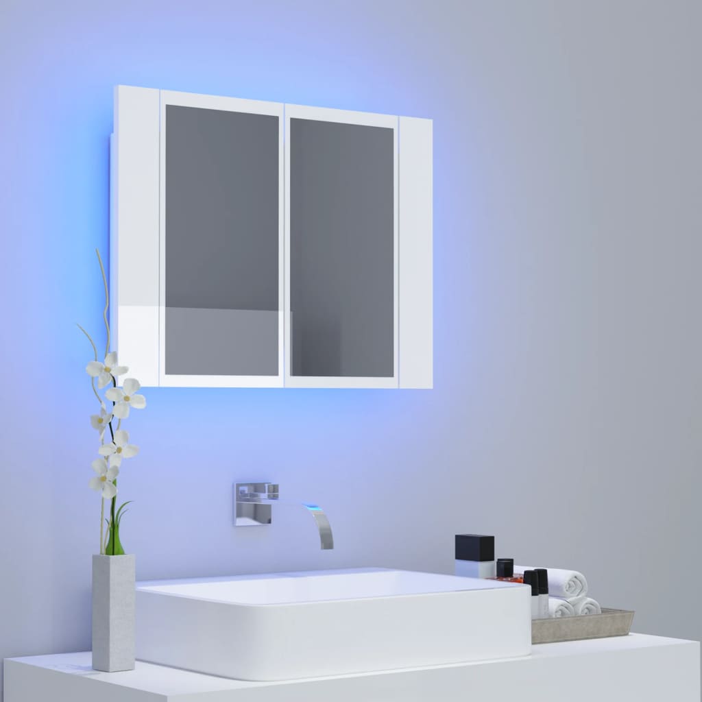 vidaXL LED kúpeľňová zrkadlová skrinka lesklá biela 60x12x45 cm akryl