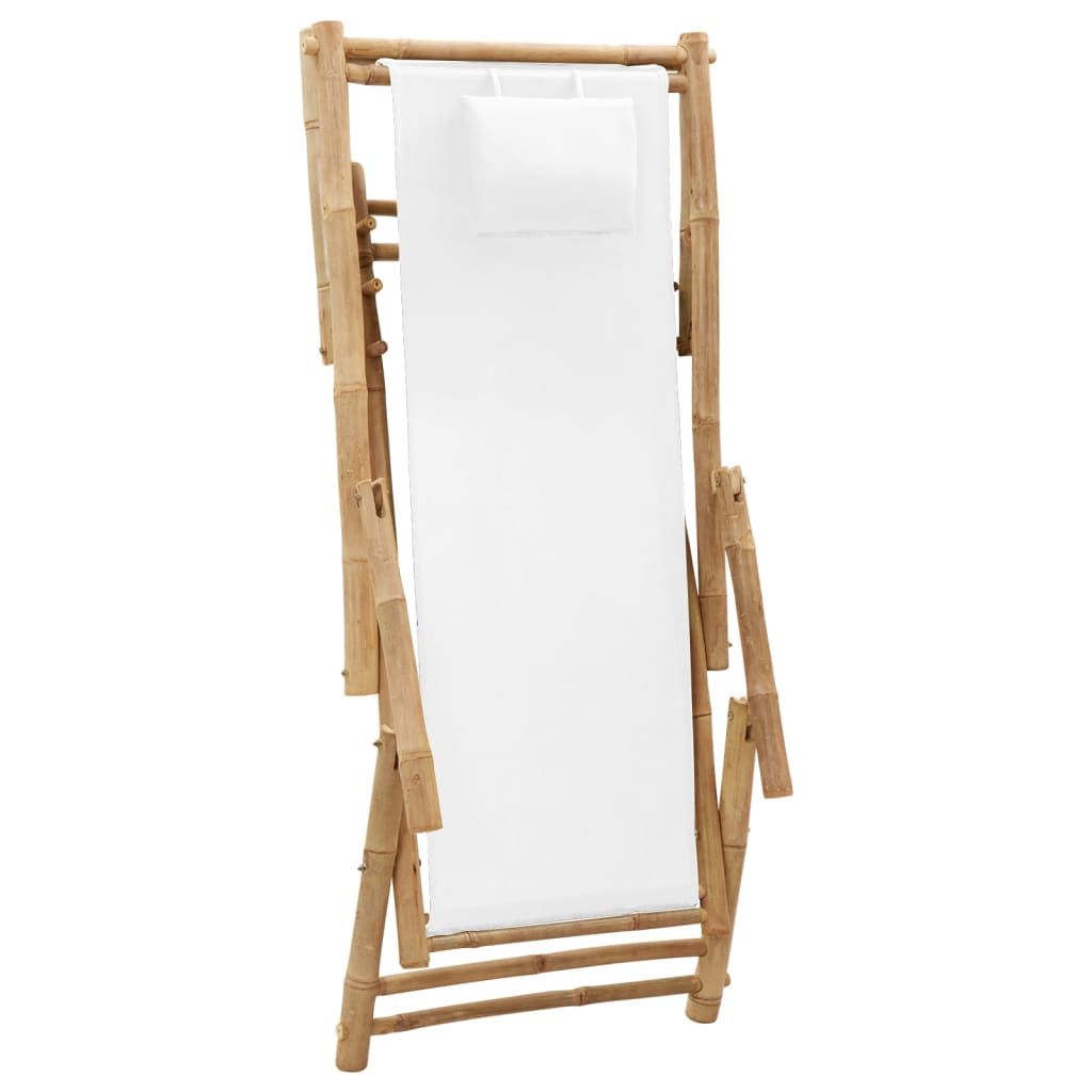 vidaXL Kreslo na terasu bambus a plátno krémovo-biele