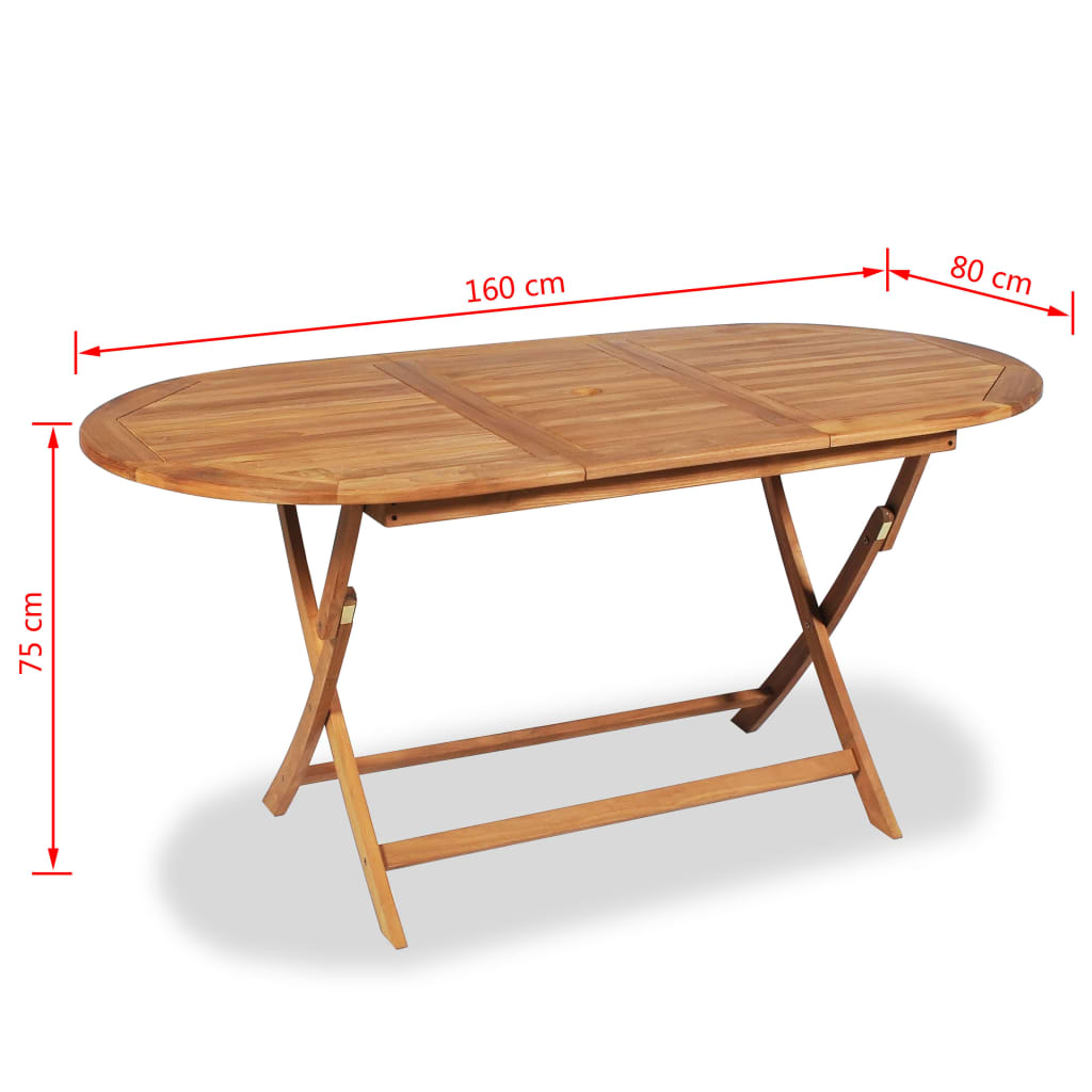 vidaXL Skladací záhradný stôl 160x80x75 cm, tíkový masív