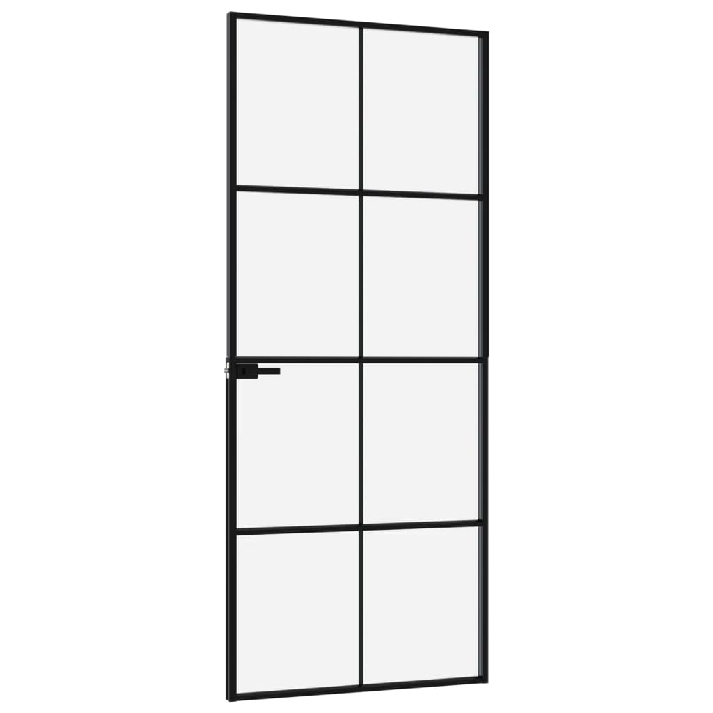 vidaXL Vnútorné dvere čierne 83x201,5 cm tvrdené sklo a hliník úzke