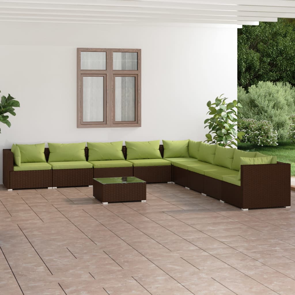vidaXL 10-dielna záhradná sedacia súprava s vankúšmi polyratan hnedá