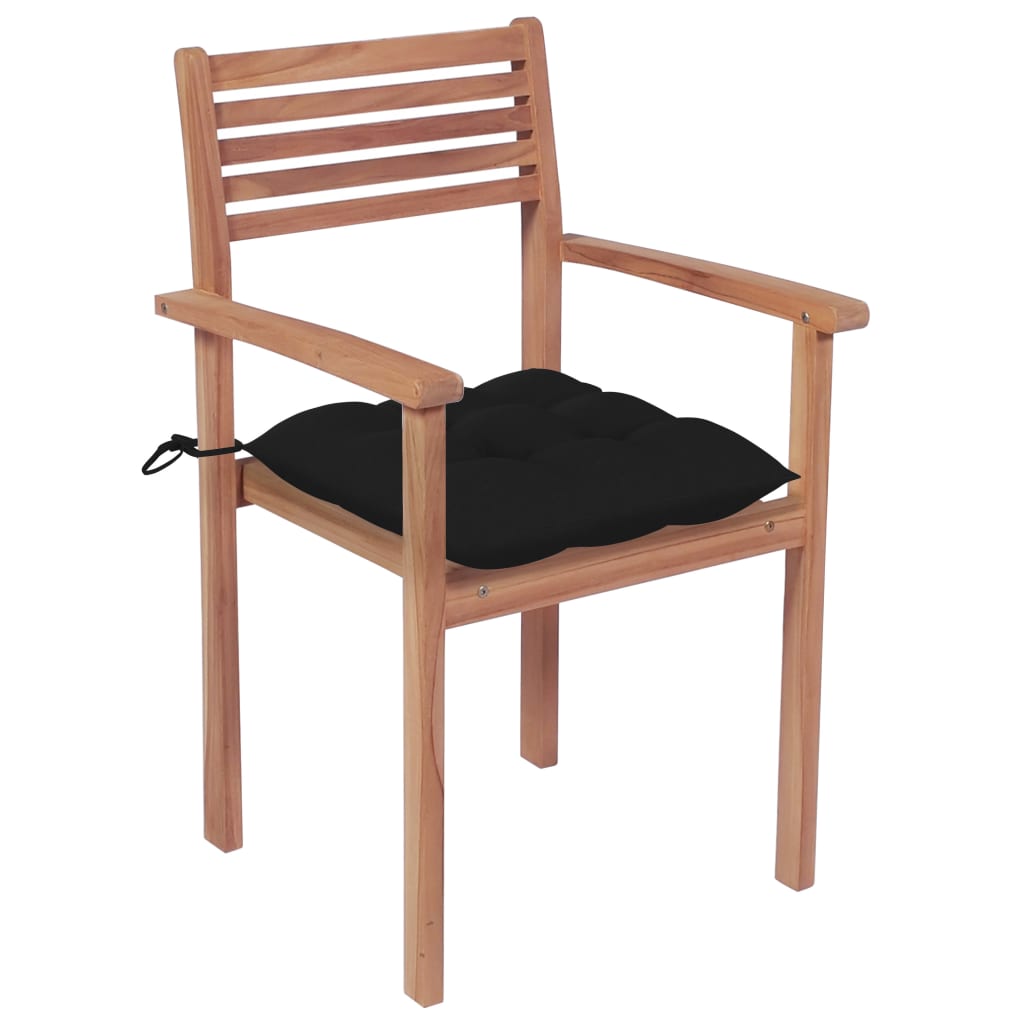 vidaXL Záhradné stoličky 2 ks čierne podložky teakový masív