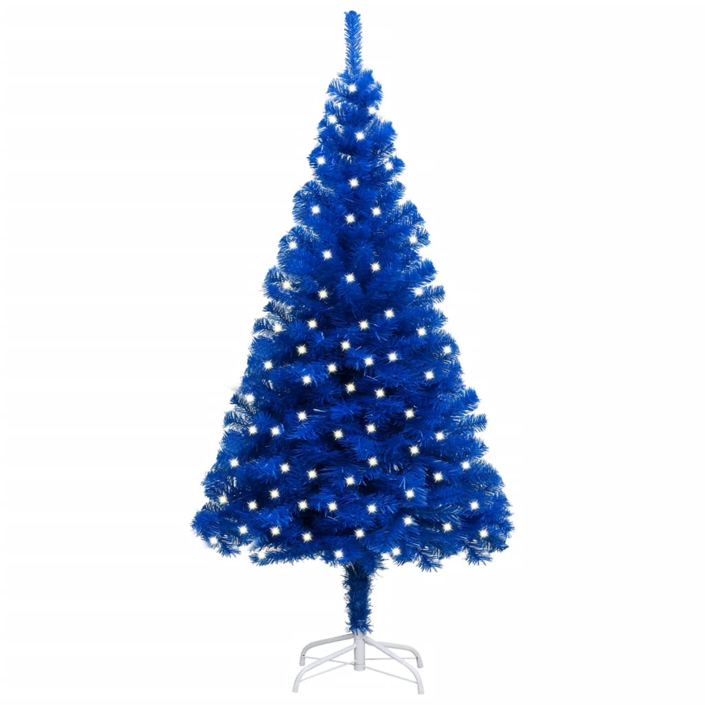 vidaXL Osvetlený umelý vianočný stromček+stojan, modrý 240 cm, PVC