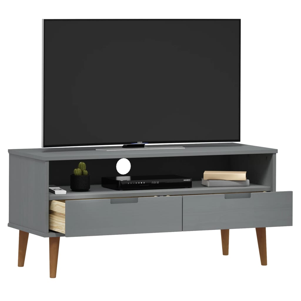 vidaXL TV skrinka MOLDE, sivá 106x40x49 cm, borovicový masív